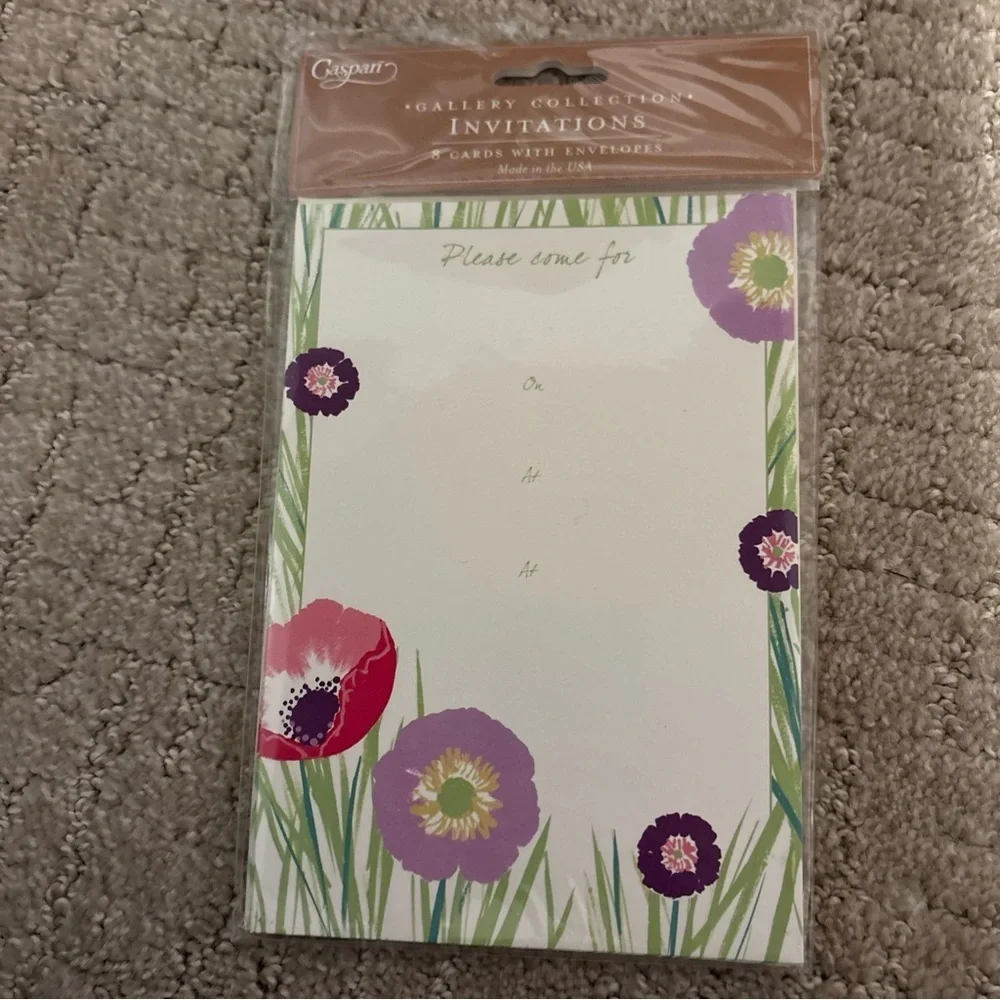 Caspari Gallery Collection Invitations 8 Cards With Envelopes Flowers & Grasses